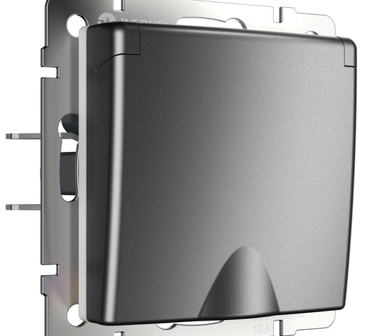 W1171264/ Розетка влагозащ. с зазем. с защит. крышкой и шторками (графит матовый)