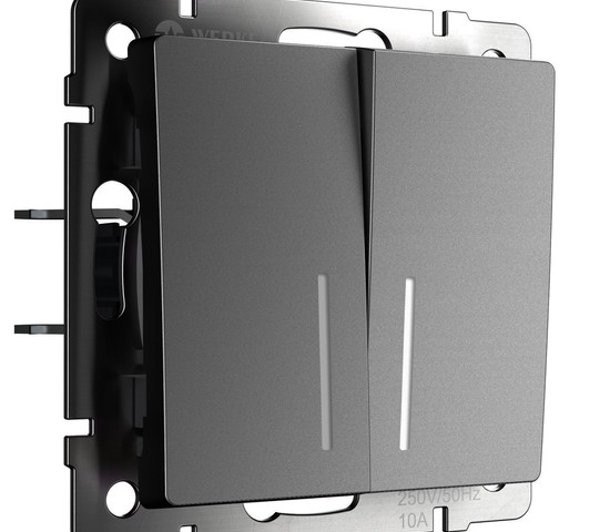 W1122164/ Выключатель двухклавишный проходной с подсветкой (графит матовый)