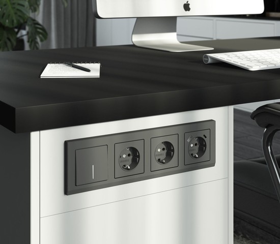 W1112164/ Выключатель одноклавишный проходной с подсветкой (графит матовый)