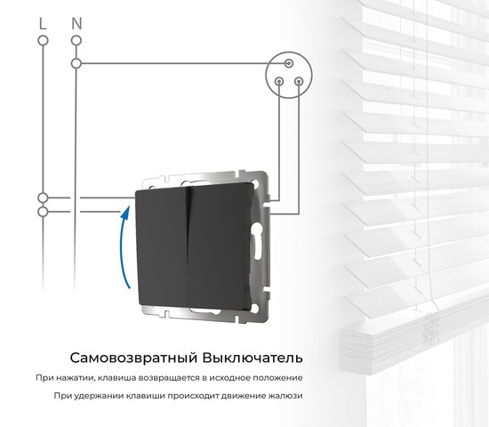 W1122408/ Выключатель двухклавишный с самовозвратом (черный матовый)