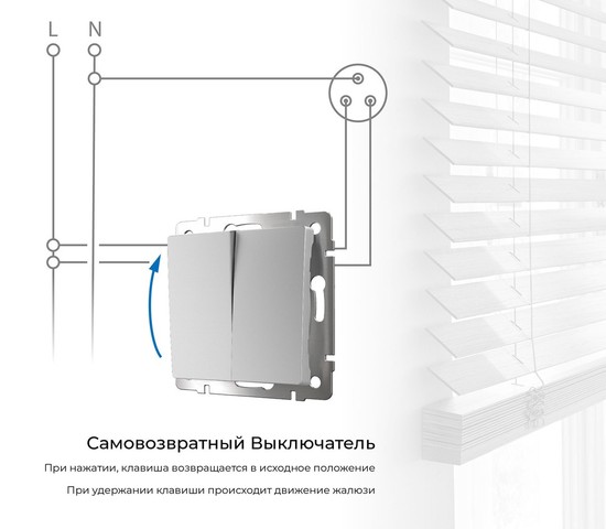 W1122406/ Выключатель двухклавишный с самовозвратом (серебряный)