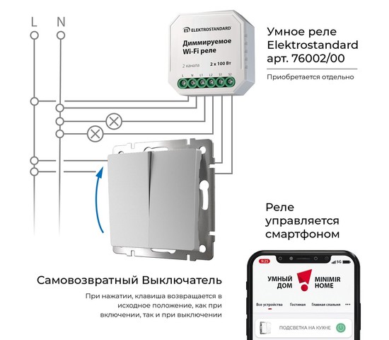 W1122406/ Выключатель двухклавишный с самовозвратом (серебряный)