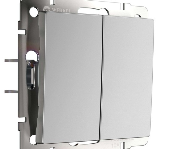 W1122406/ Выключатель двухклавишный с самовозвратом (серебряный)