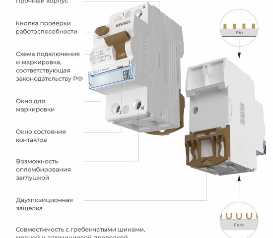 W912P256 / Устройство защитного отключения 1P+N 25 A 30 mА  АС  6 kА