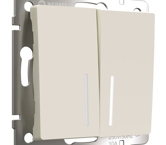 W1122162/ Выключатель двухклавишный проходной с подсветкой (айвори матовый)