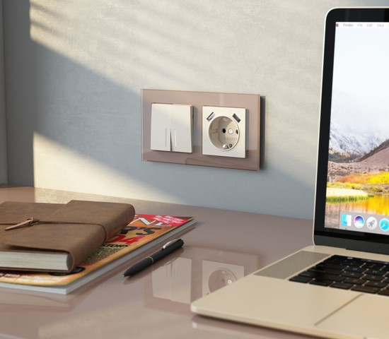 W1122162/ Выключатель двухклавишный проходной с подсветкой (айвори матовый)