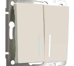 W1122162/ Выключатель двухклавишный проходной с подсветкой (айвори матовый)