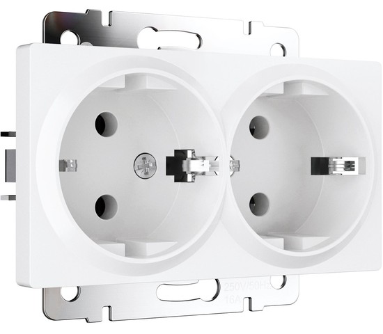 W1172061/ Розетка двойная с заземлением (белый матовый)
