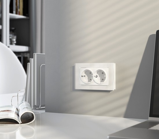 W1172061/ Розетка двойная с заземлением (белый матовый)