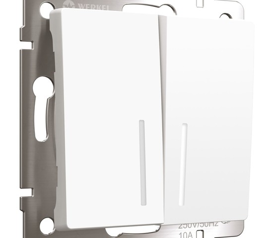 W1122161/ Выключатель двухклавишный проходной с подсветкой (белый матовый)