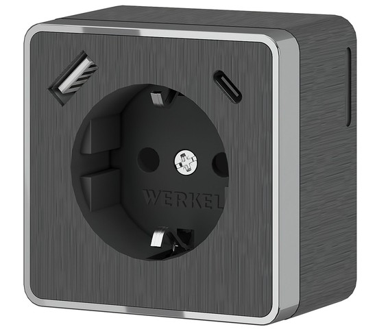 W5071704/ Розетка с заземлением, шторками и USB тип A+C Gallant (графит рифленый)