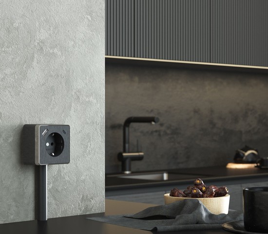 W5071704/ Розетка с заземлением, шторками и USB тип A+C Gallant (графит рифленый)