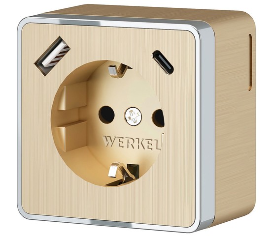 W5071710/ Розетка с заземлением, шторками и USB тип A+C Gallant (шампань рифленый)