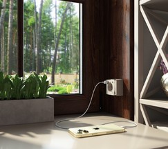 W5071710/ Розетка с заземлением, шторками и USB тип A+C Gallant (шампань рифленый)